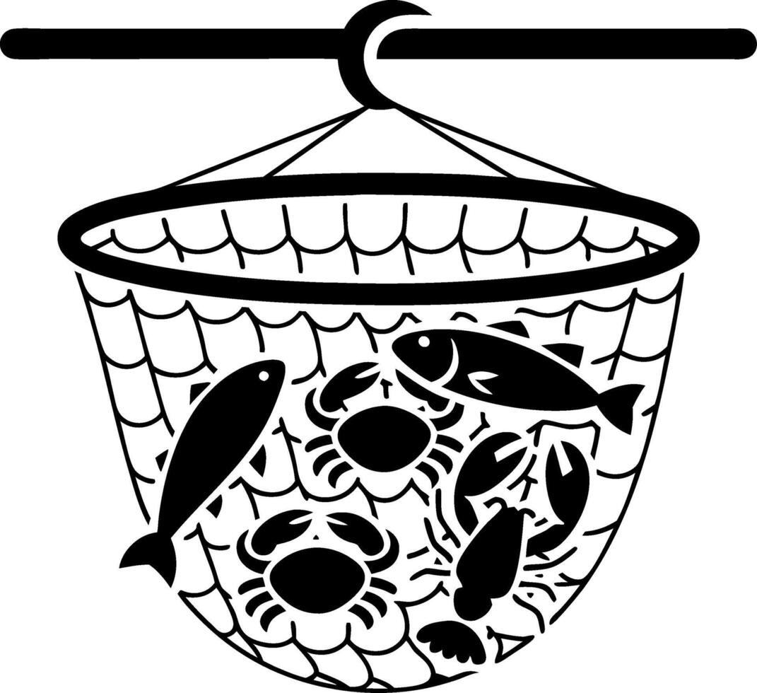 Fishing Net with Crabs and Fish Illustration for Marine Design vector