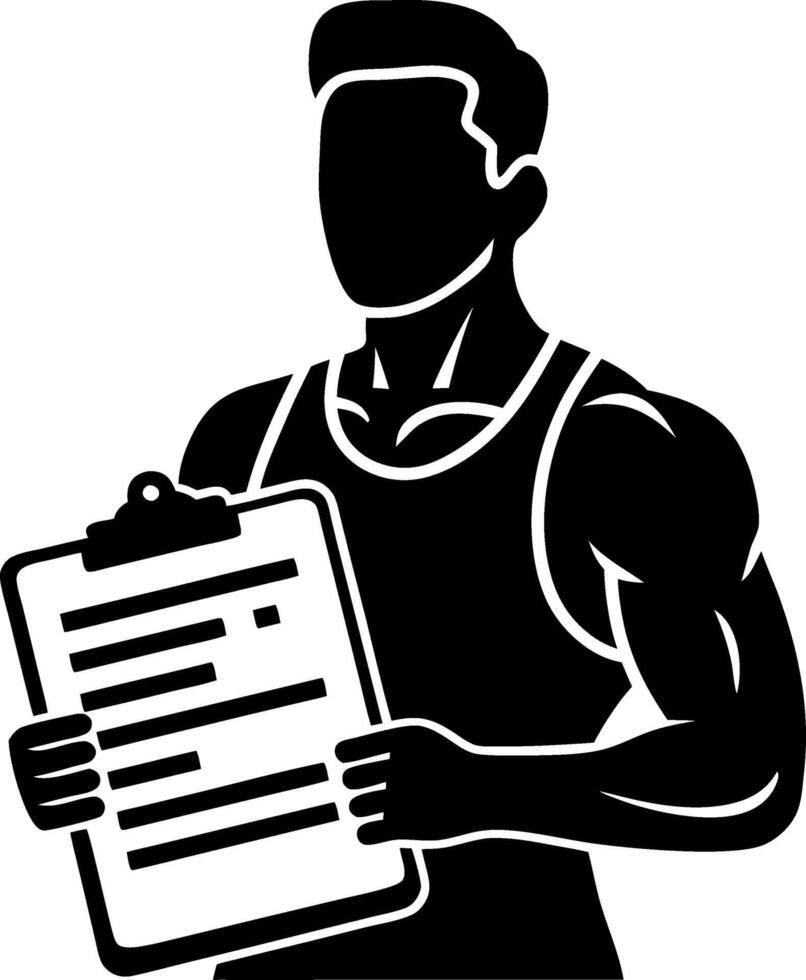 Fitness Trainer Holding Clipboard Workout Planning Illustration vector