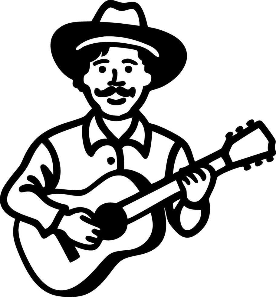 Folk Musician Playing Acoustic Guitar Art for Retro Design vector
