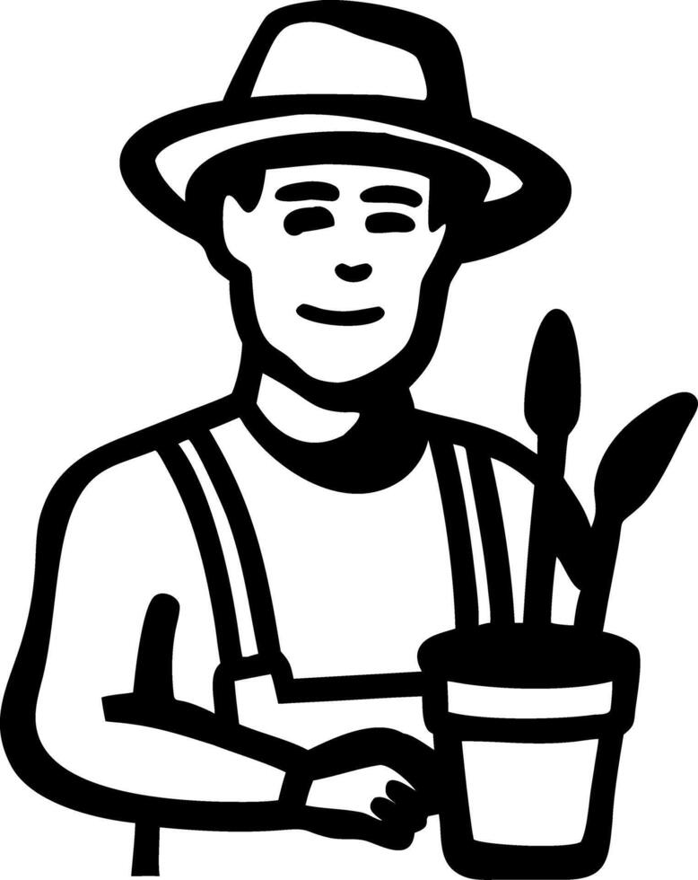 Gardener Holding Potted Plant for Agriculture and Gardening Design vector