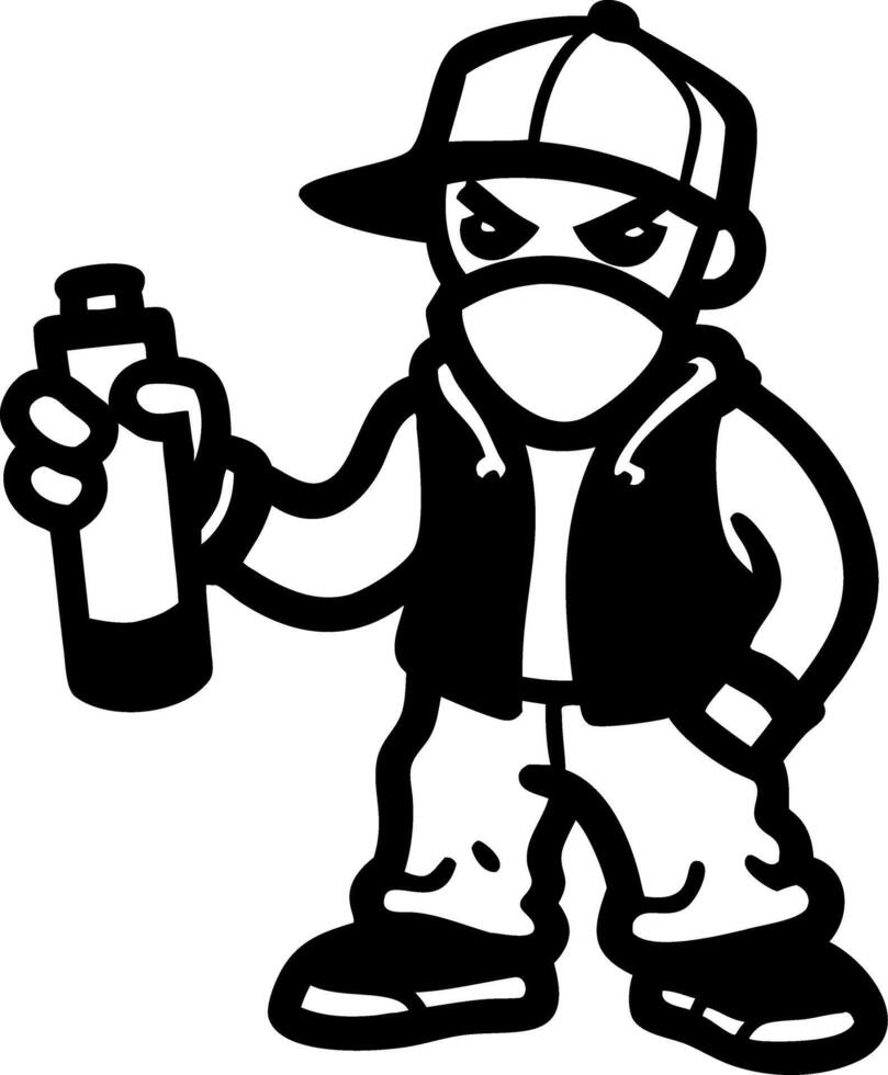 Graffiti Artist Cartoon Character with Mask and Spray Can Art vector