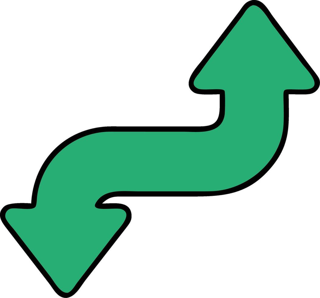 Green Curved Double Arrow Symbol for Direction Change or Navigation Guide vector