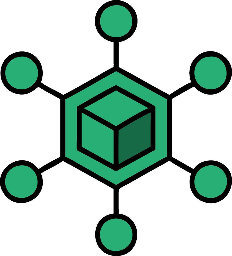 Green Hexagonal Structure with Central Cube and Connected Nodes Illustration vector