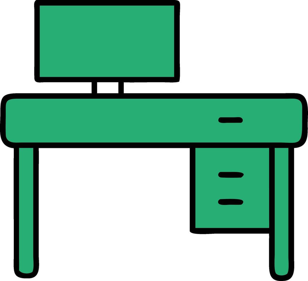 Green Office Desk with Computer and Drawer Illustration for Workspace Design vector