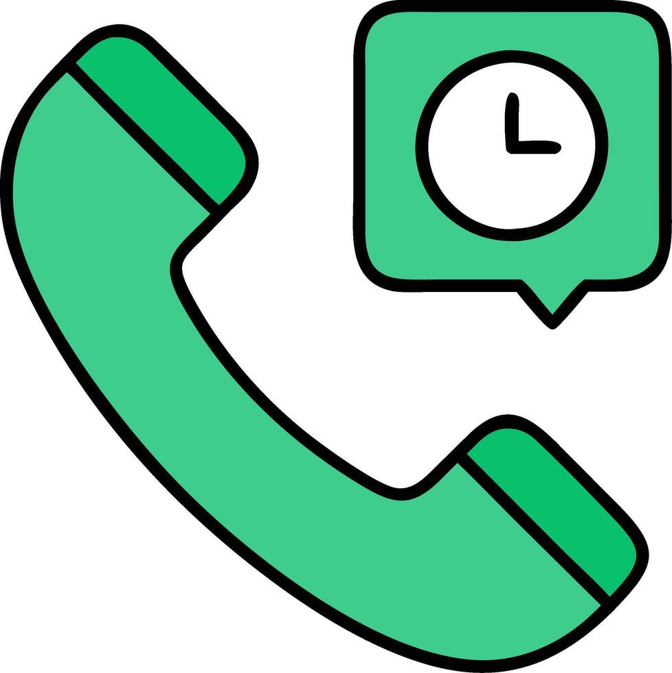 Green Telephone Receiver with Clock Symbol for Communication and Scheduling Apps vector
