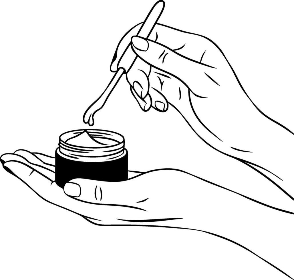 Hands Applying Cream from Jar with Spatula Illustration for Skincare and Beauty vector