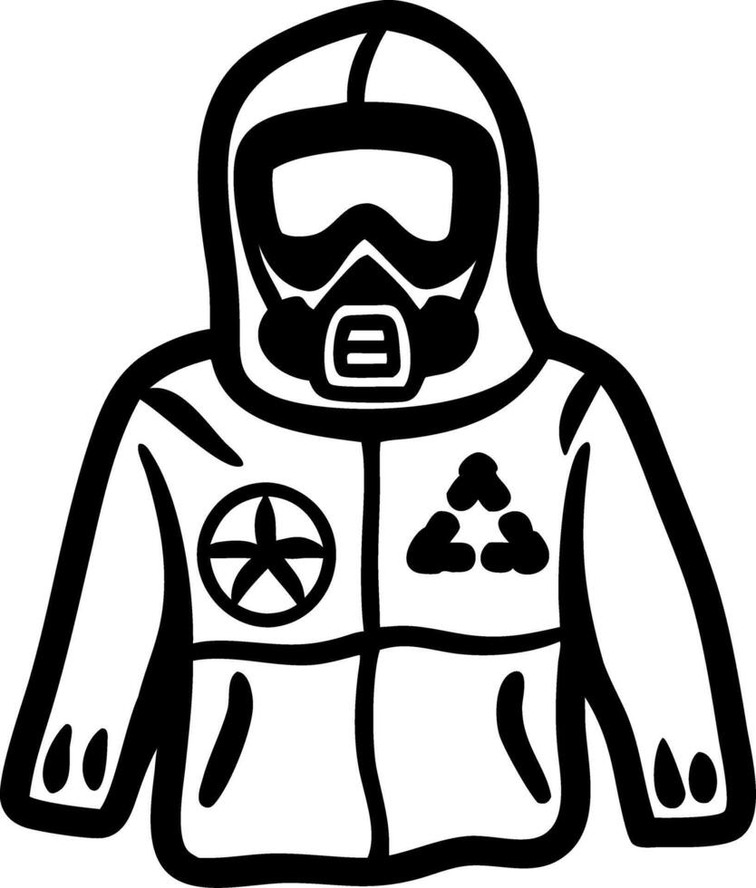 Hazmat Suit Illustration with Gas Mask and Biohazard Symbols for Safety and Protection vector