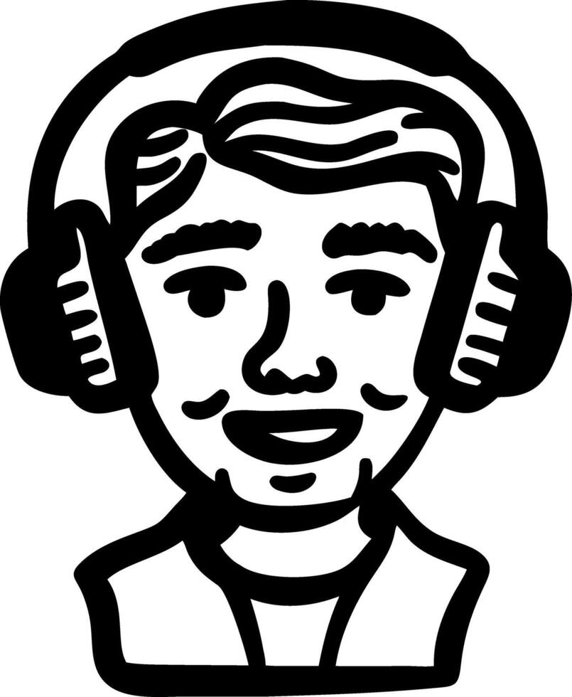 Headphone Wearing Smiling Face Black Outline for Music Enthusiasts vector