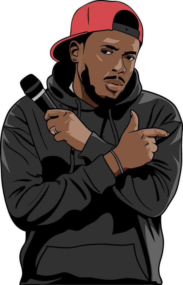 Hip Hop Artist in Red Cap Holding Microphone Illustration vector