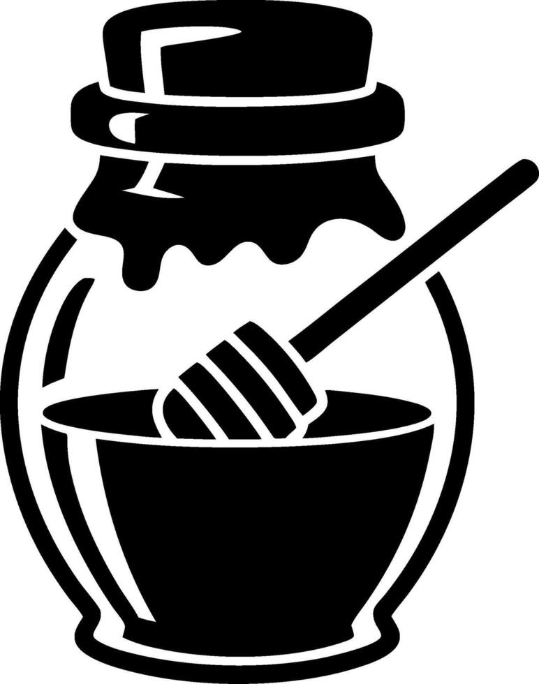Honey Jar with Dipper Black Silhouette for Design and Craft Projects vector