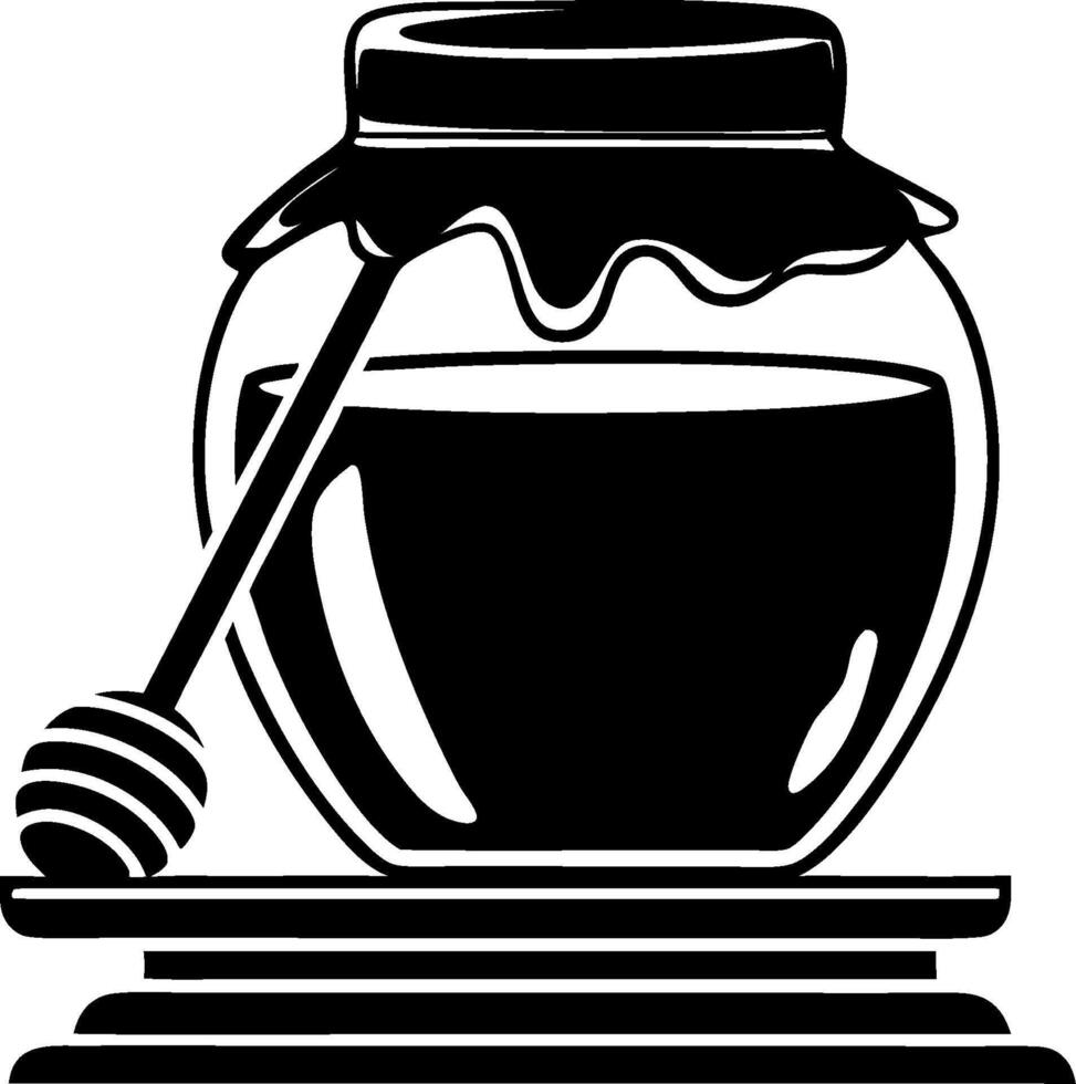 Honey Jar with Dipper Outline for Organic Sweetener Illustrations vector