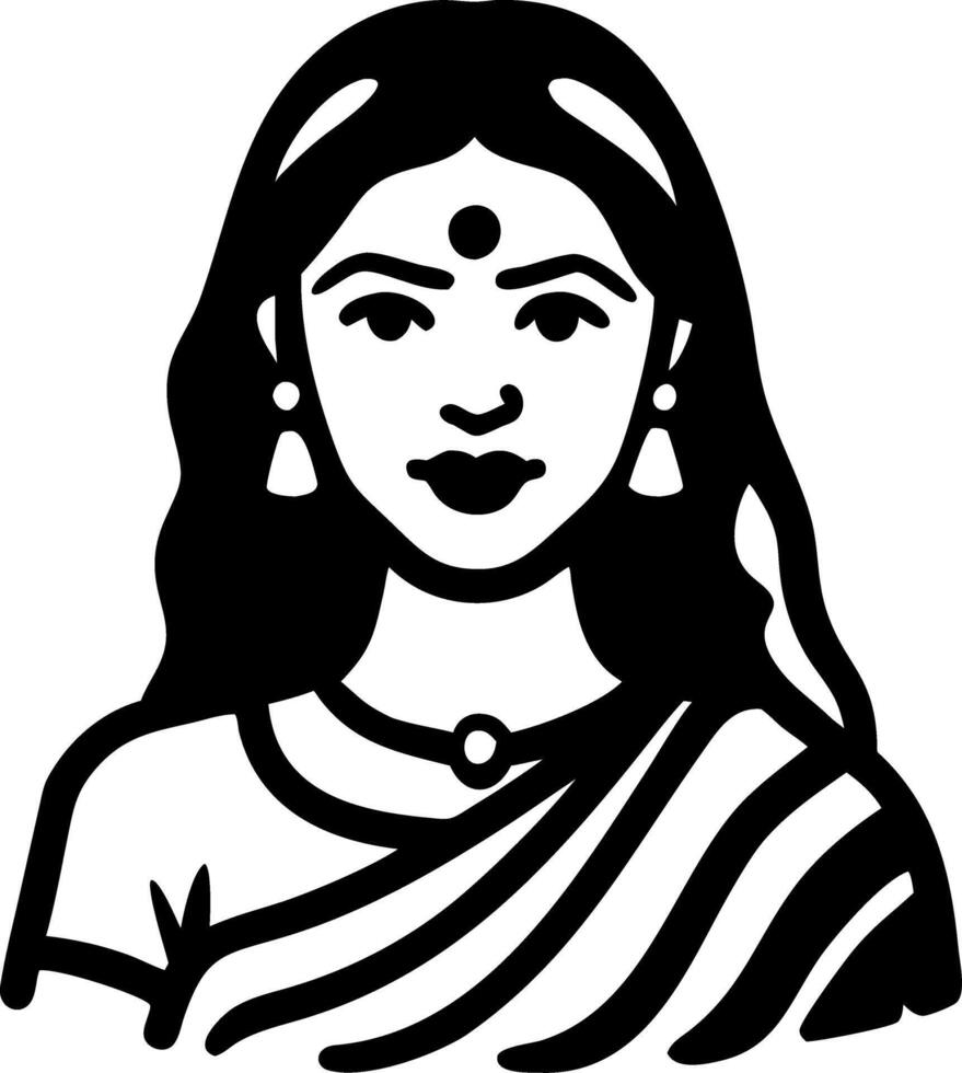 Indian Woman Portrait Art Traditional Attire Cultural Representation vector