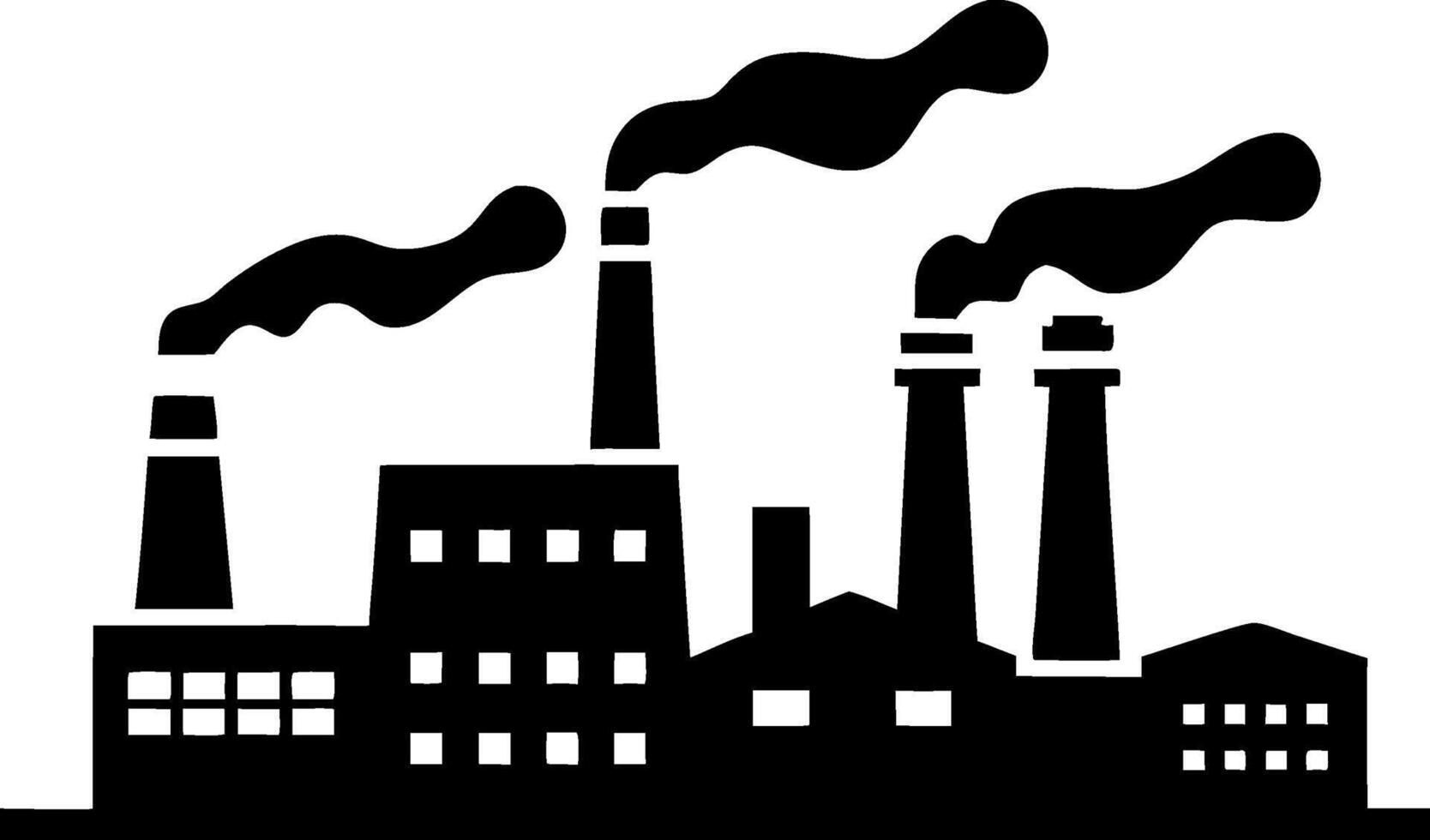 Industrial Factory Silhouette with Smoke Stacks Pollution Concept Art vector