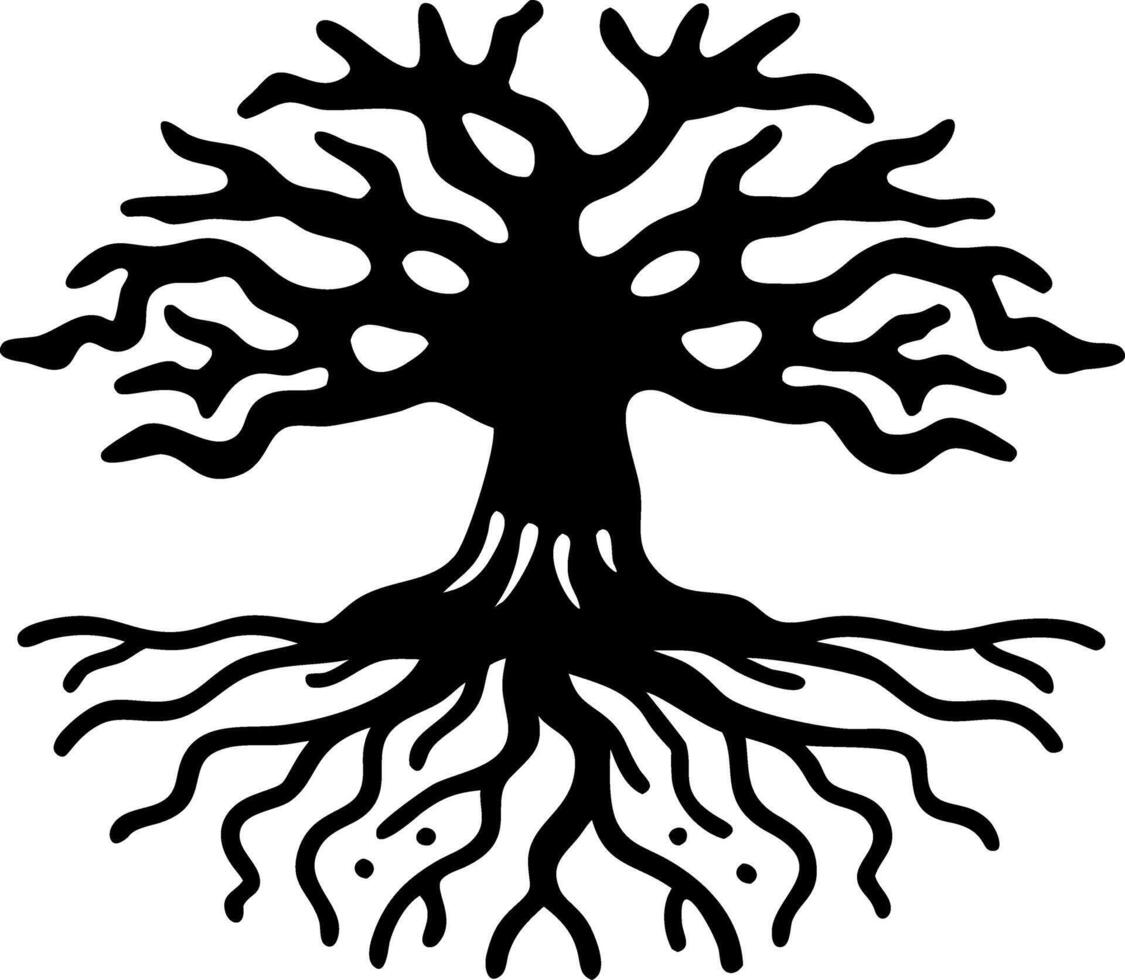 Intricate Tree of Life Silhouette with Roots for Tattoo Design or Coloring Book Art vector