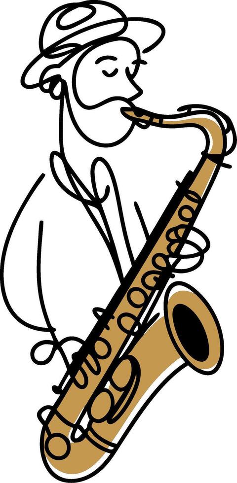 Jazz Musician Playing Saxophone One Line Art Illustration for Posters and Creative Design vector