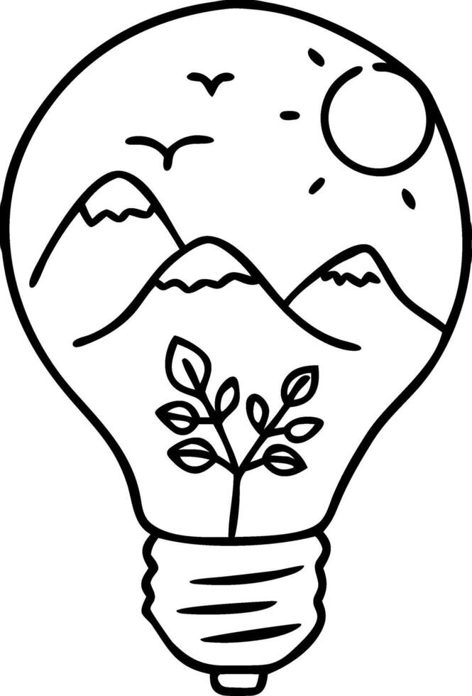 Light Bulb with Mountain Landscape and Nature Illustration for Creativity Designs vector