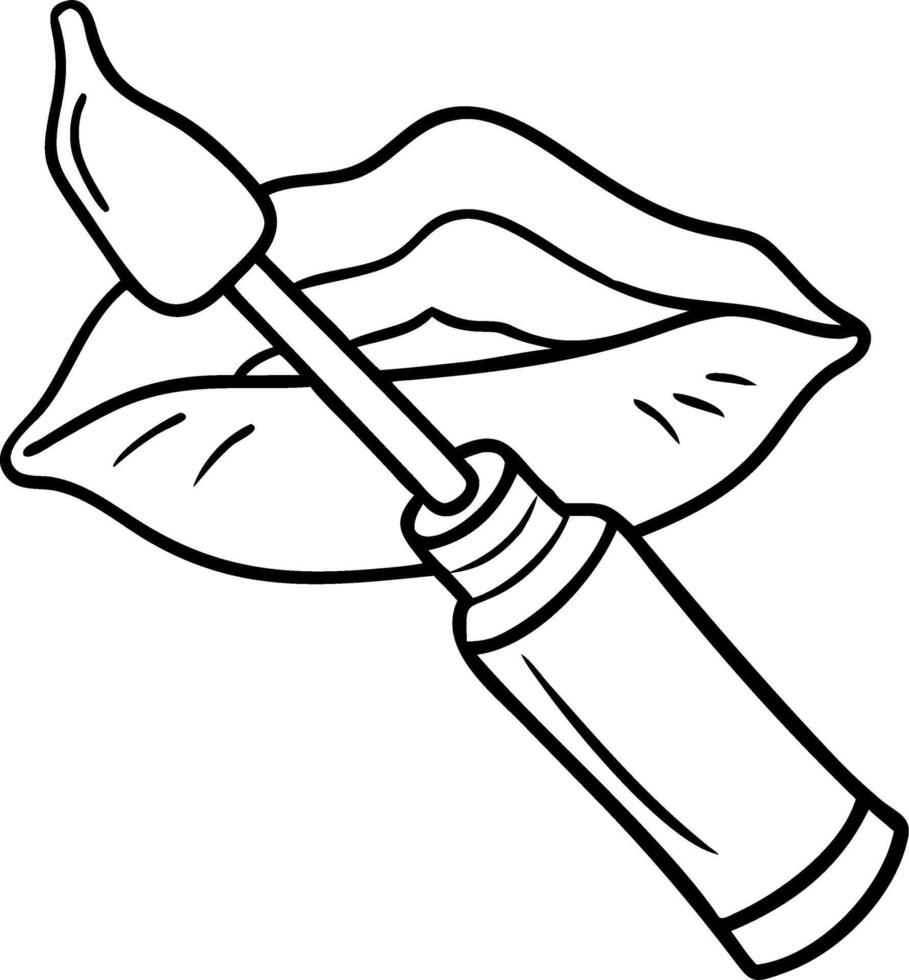 Lip Gloss Applicator and Lips Line Art for Beauty and Makeup Design vector