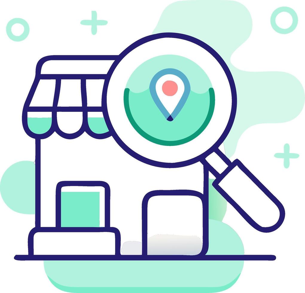 Local Business Search Illustration with Magnifying Glass and Location Pin vector