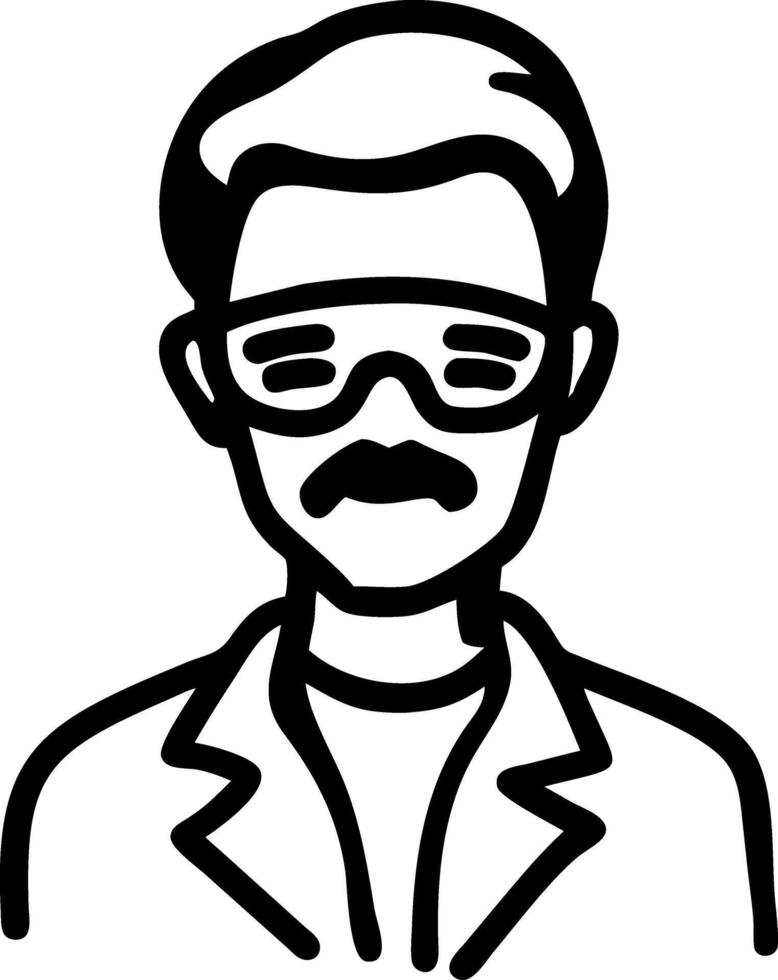Male Scientist with Glasses and Moustache Line Art Design vector