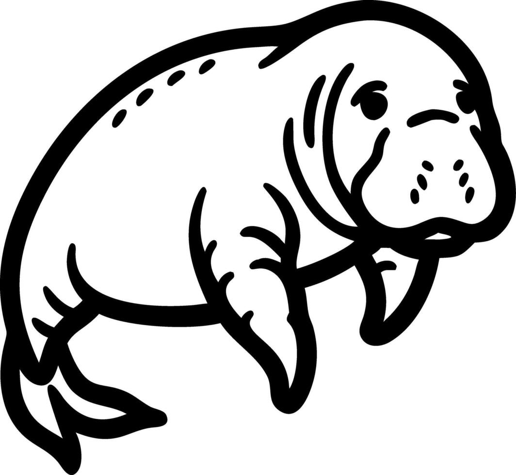 Manatee Art Sea Cow Illustration for Tattoo and Coloring Book Design vector