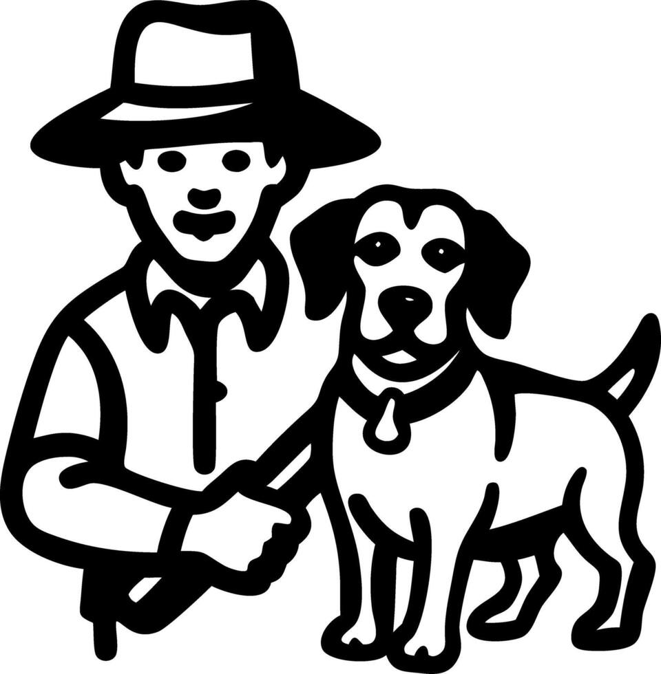 Man with Dog Hat and Leash Black Illustration for Pet Care and Outdoor Activities vector
