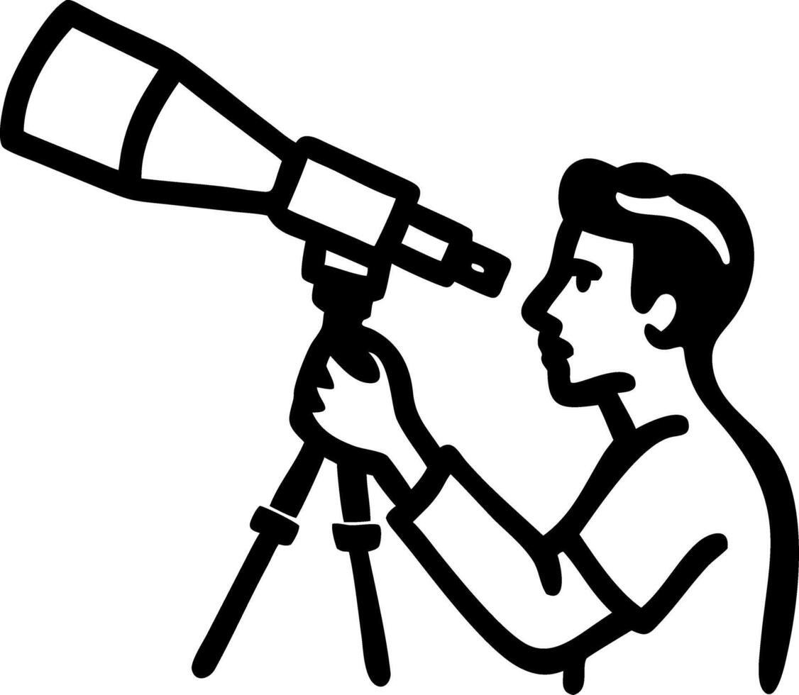 Man Observing with Telescope Illustration for Astronomy and Science Education vector