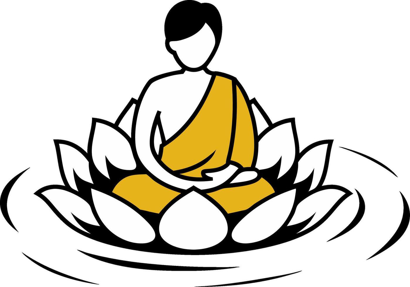Meditating Monk on Lotus Flower in Tranquil Water Zen Illustration vector
