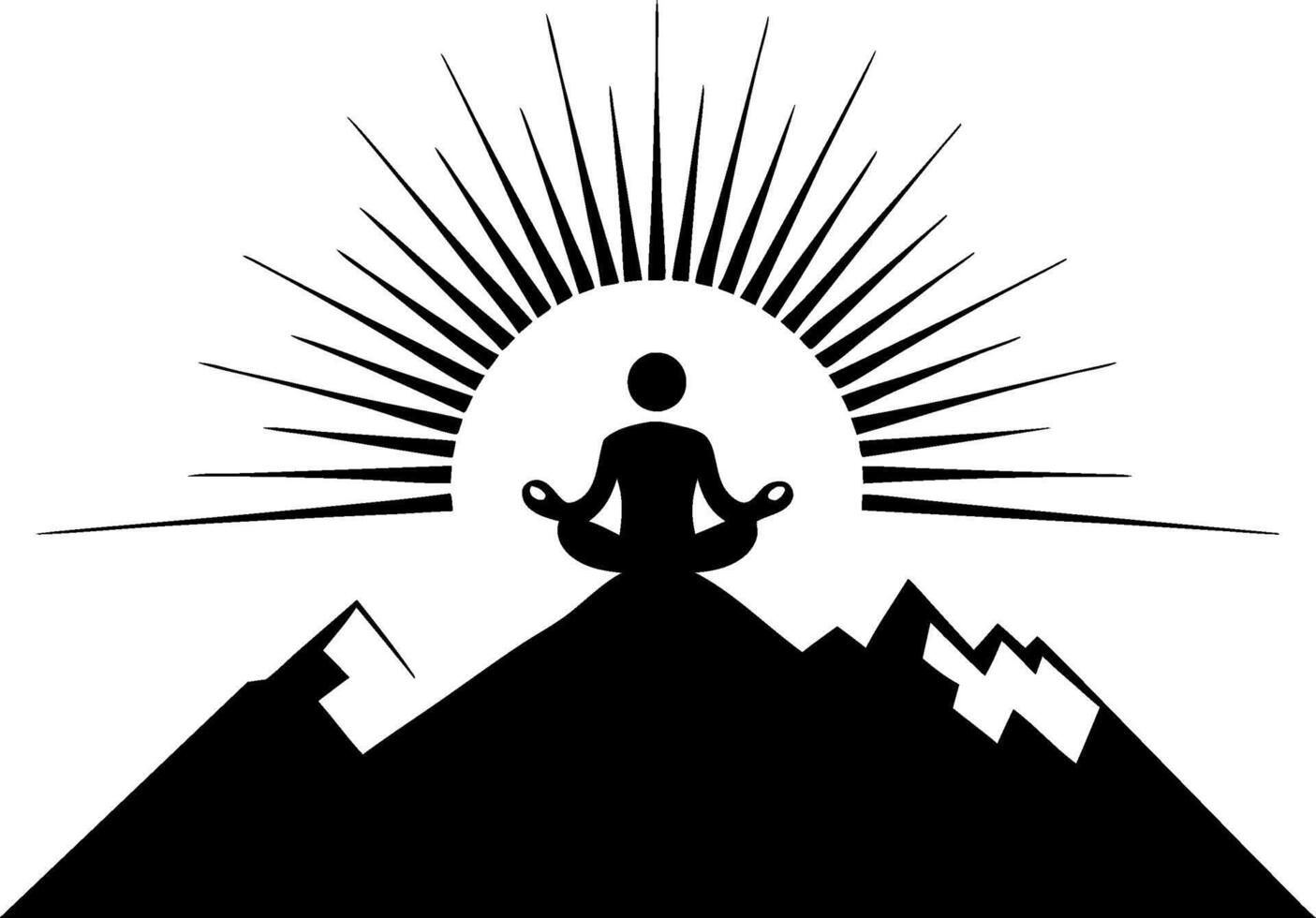 Meditation Silhouette Sunburst on Mountain for Yoga Spirituality and Serenity vector