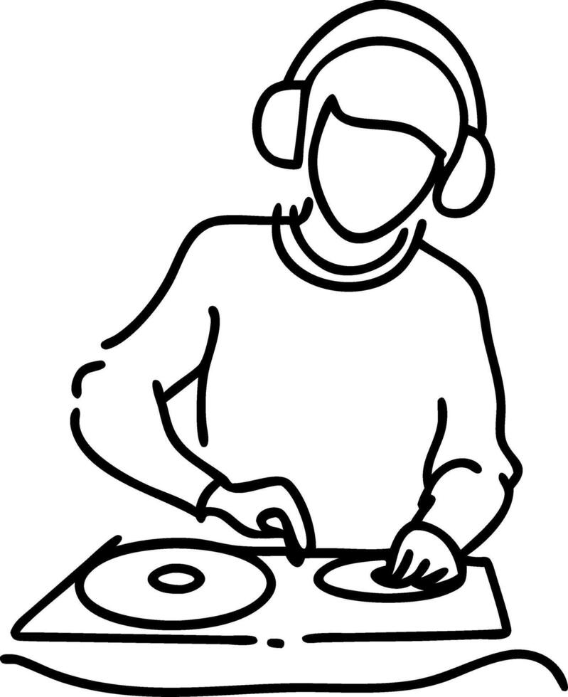 Minimalist DJ Line Art with Headphones and Turntables for Music Branding vector