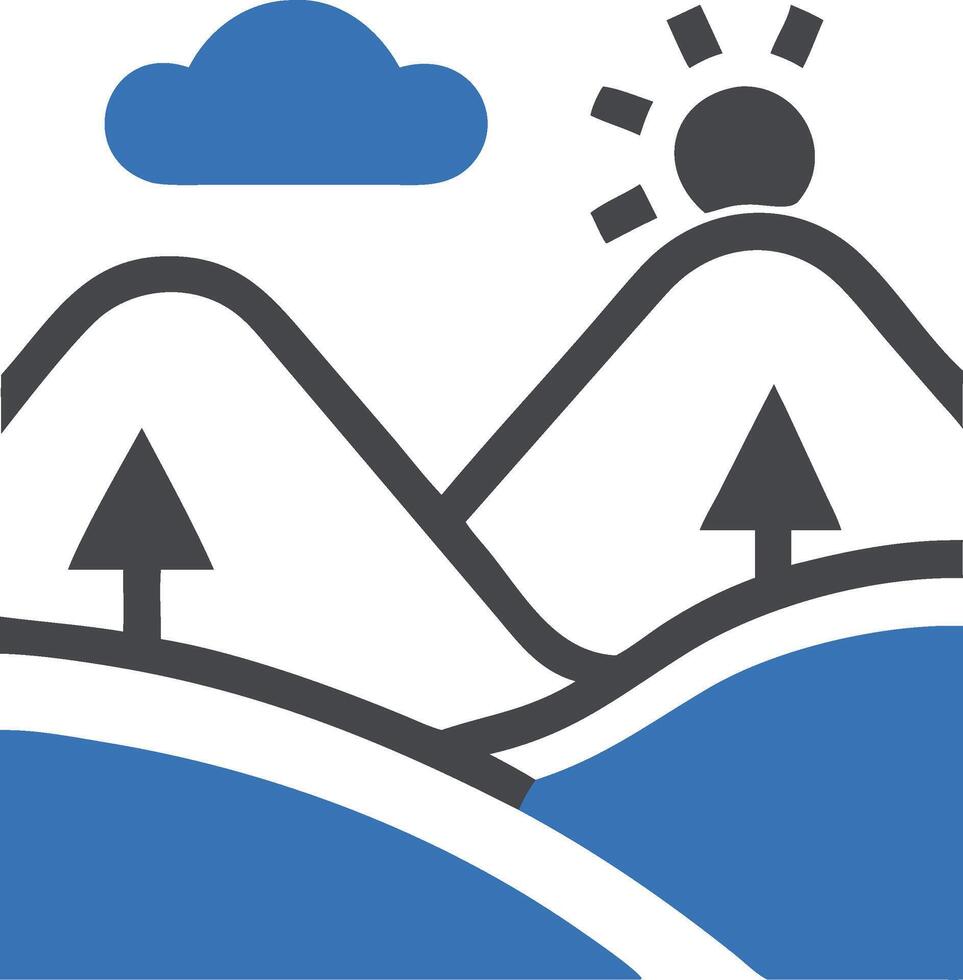 Minimalist Mountain Landscape with Sun and Cloud Illustration vector