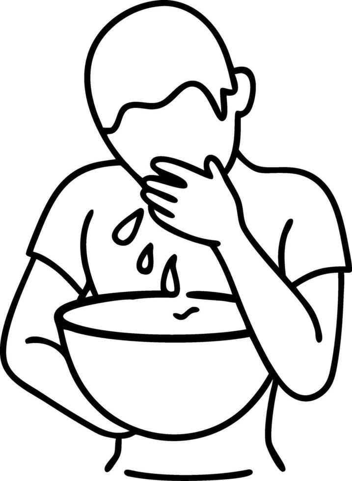 Minimalist Illustration of Person Washing Face with Water Bowl vector