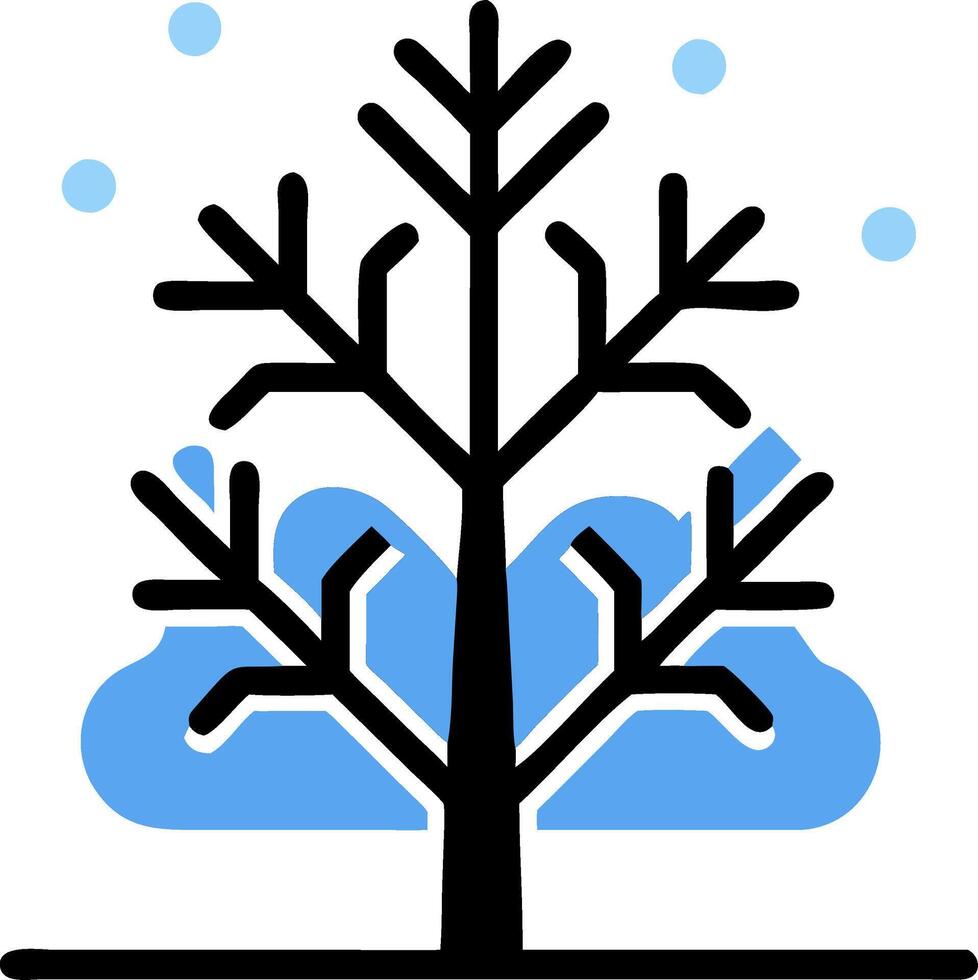 Minimalist Winter Tree Illustration with Blue Snowflakes for Seasonal Design vector