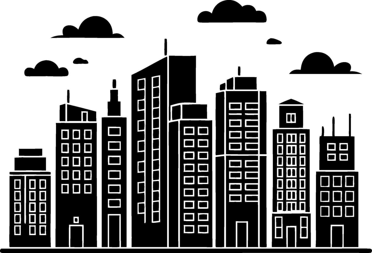 Modern City Skyline Silhouette with Clouds Illustration for Design and Decor vector
