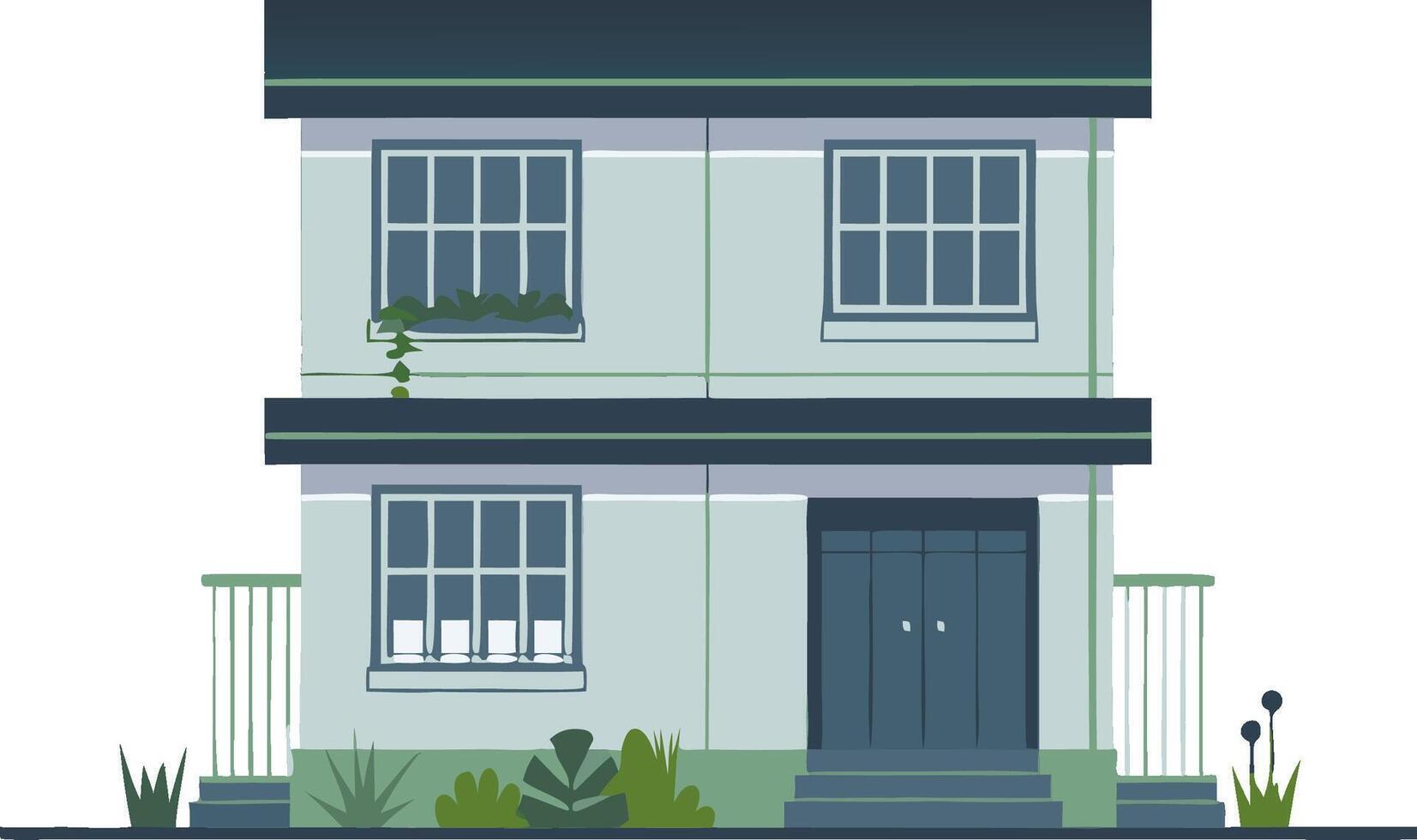 Modern Two-Story House Illustration with Greenery for Design and Real Estate Projects vector