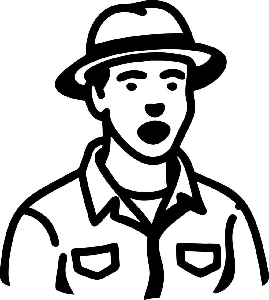 Monochrome Illustration of Man in Hat and Shirt vector