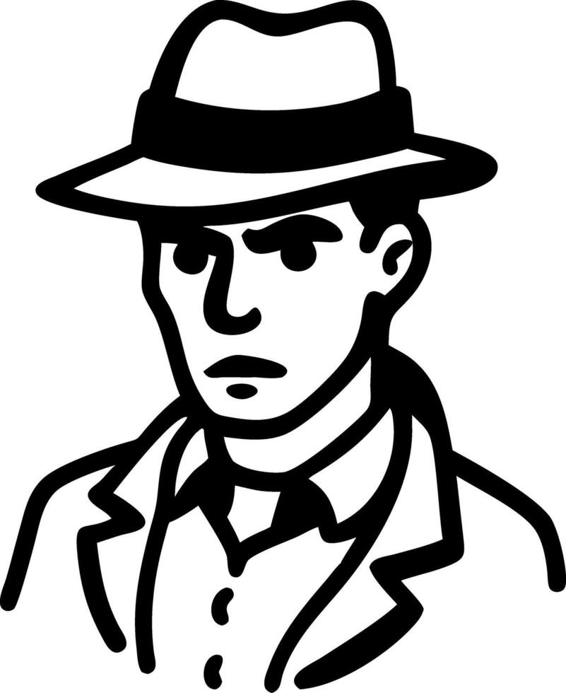 Mysterious Man in Fedora Hat Outline Art for Tattoo Design or Graphic Novel vector