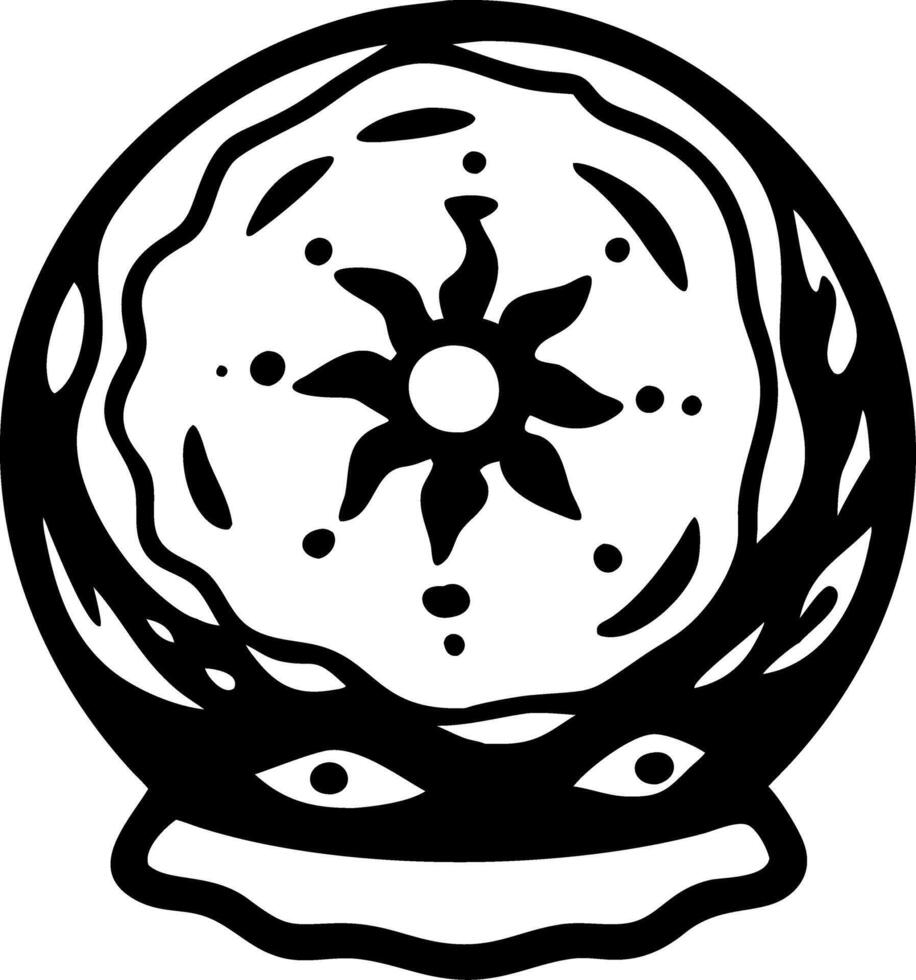 Mystical Crystal Ball Sun Design for Tattoo and Coloring Book Illustration vector