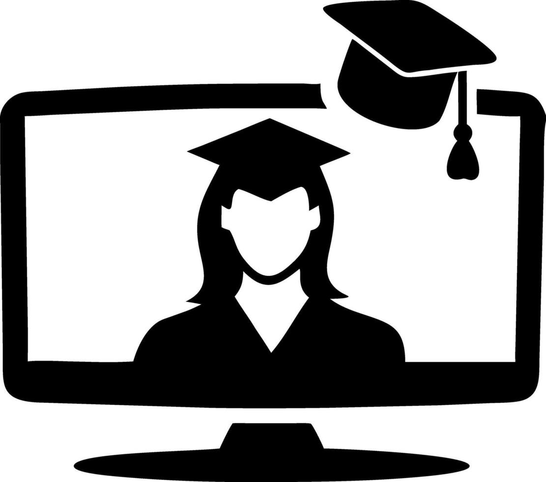 Online Graduation Celebration Silhouette for Virtual Learning and Education vector