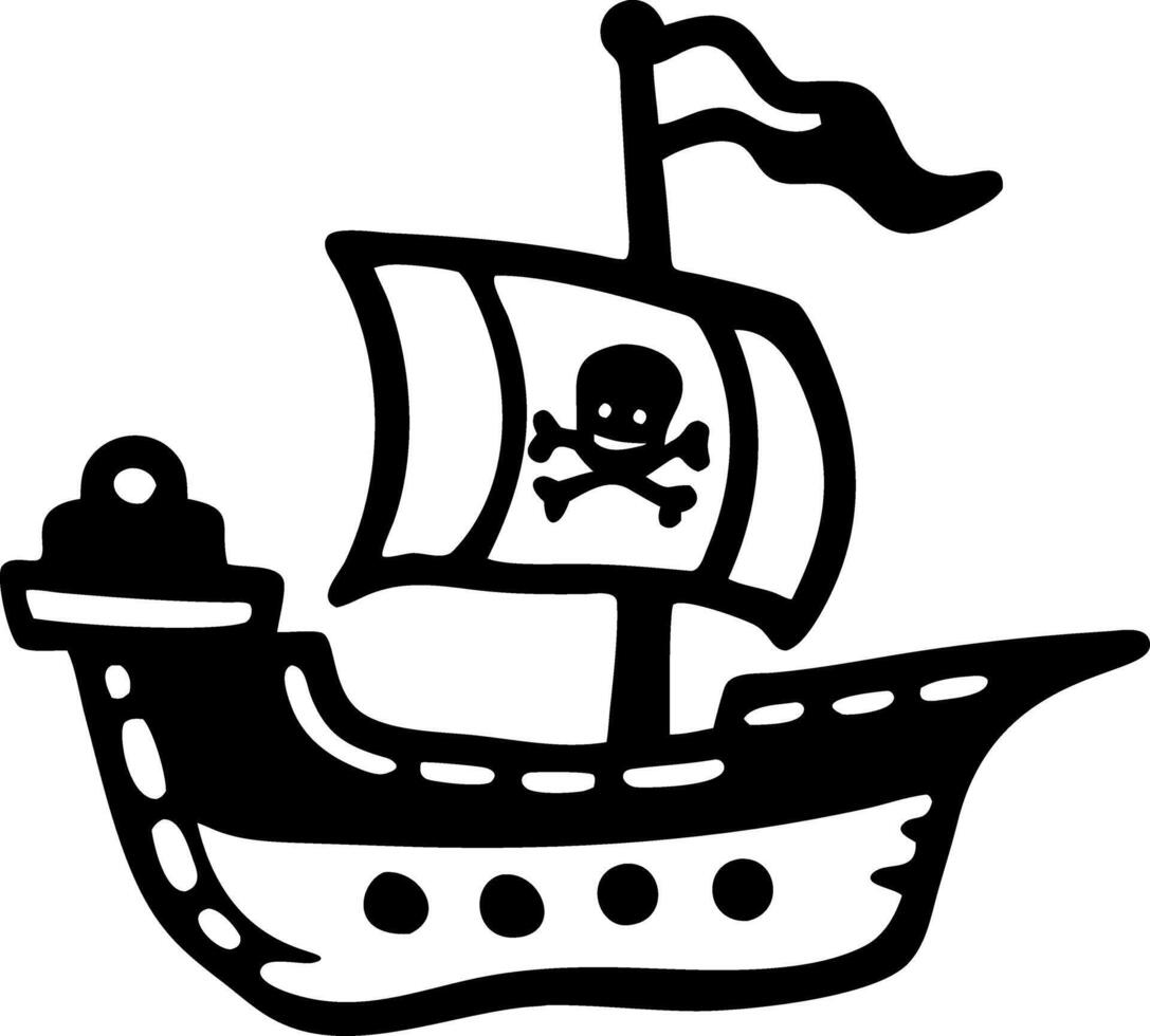 Pirate Ship Illustration with Skull and Crossbones on Sail for Kids Activities vector