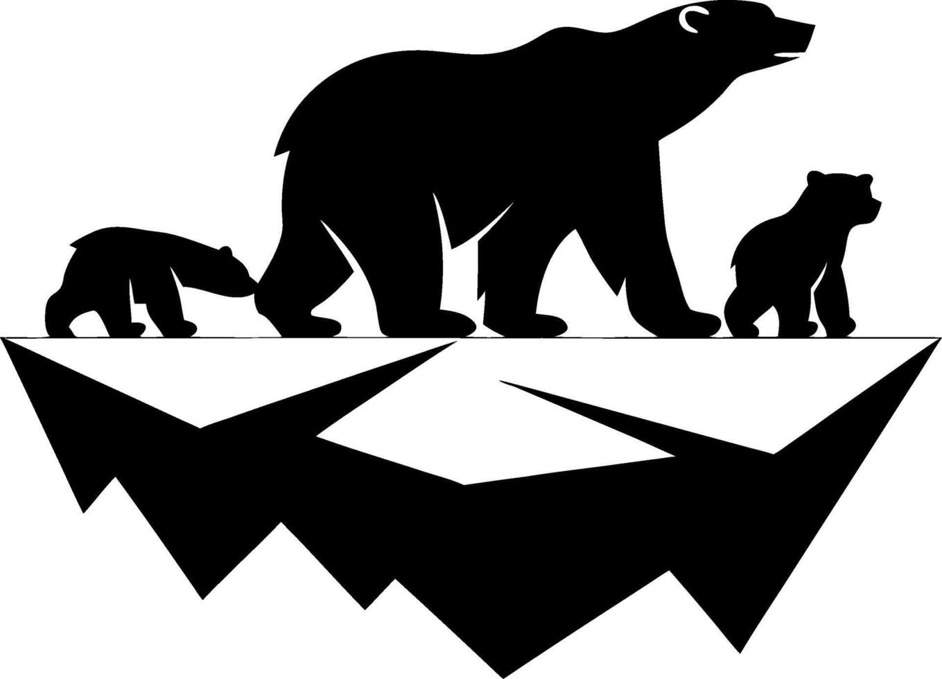 Polar Bear Family Silhouette on Iceberg Wildlife Illustration for Conservation Themes vector