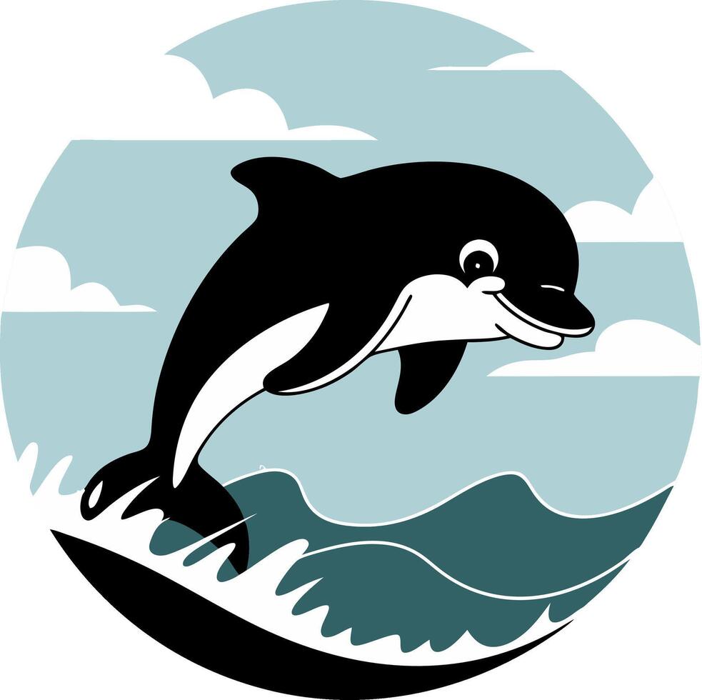 Playful Dolphin Jumping in Ocean Waves Illustration vector