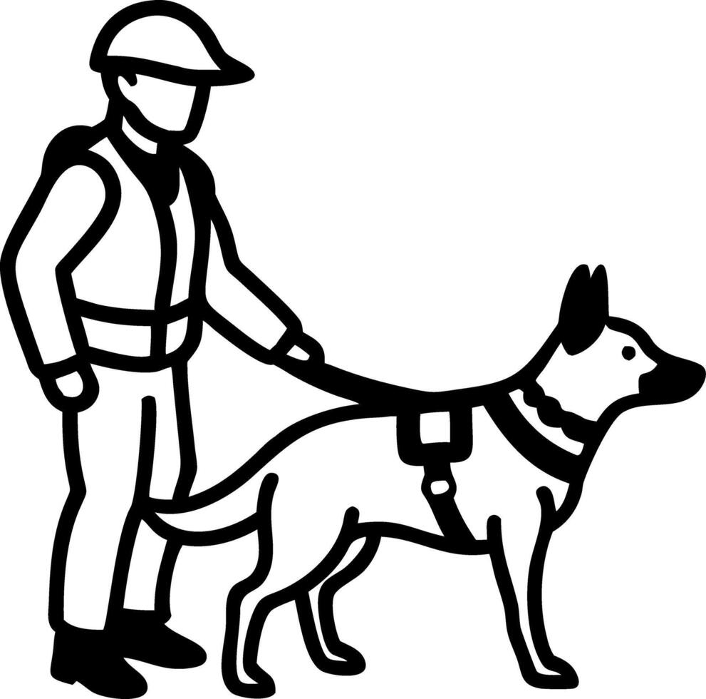 Police Officer Holding Trained Dog Illustration for Security and Training Materials vector