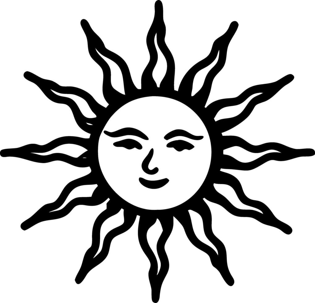 Radiant Sun Face with Stylized Rays for Art and Design vector