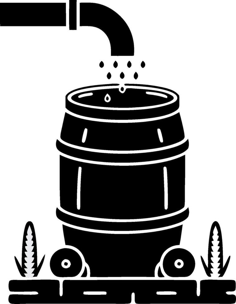 Rainwater Collection Barrel Black Silhouette Eco Design Illustration vector
