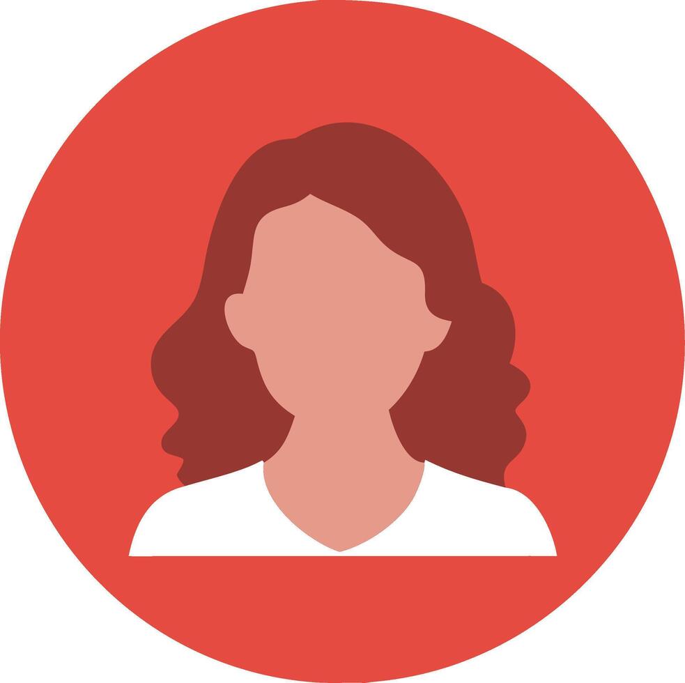 Red Circle Female Avatar with Brown Hair on Plain Background vector