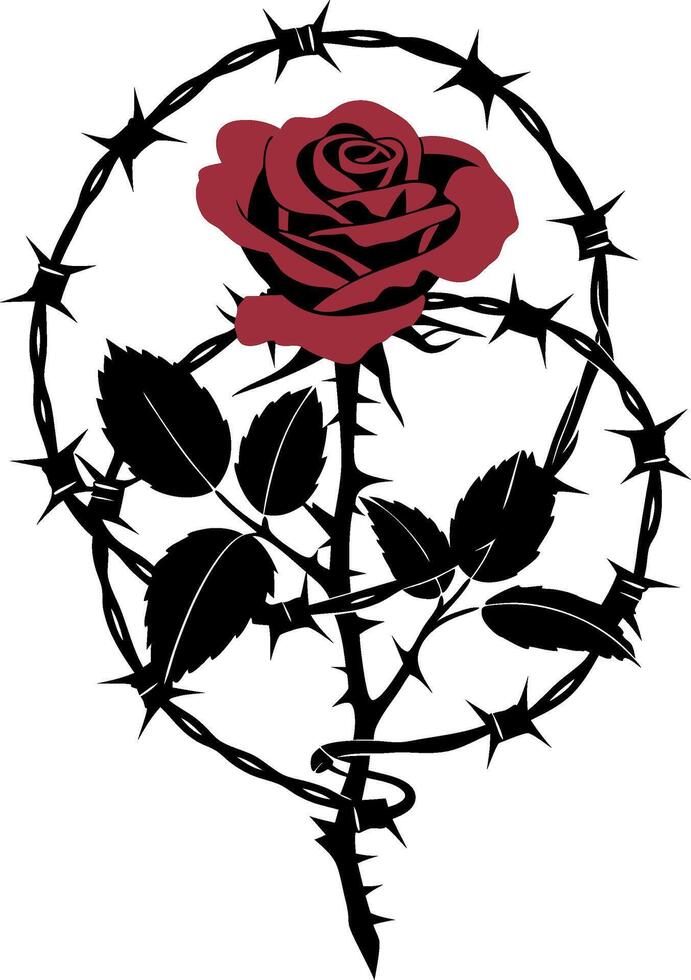 Red Rose Thorn Symbolizing Beauty and Pain for Illustrations and Tattoos vector