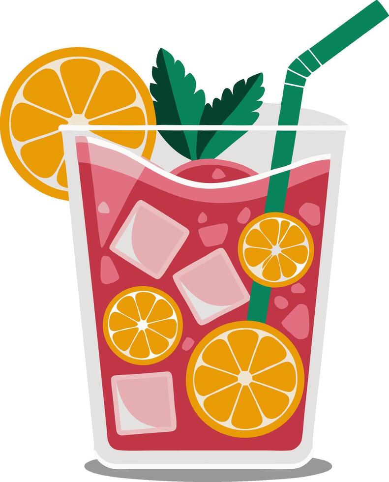 Refreshing Citrus Cocktail Art with Ice and Straw Summer Design vector