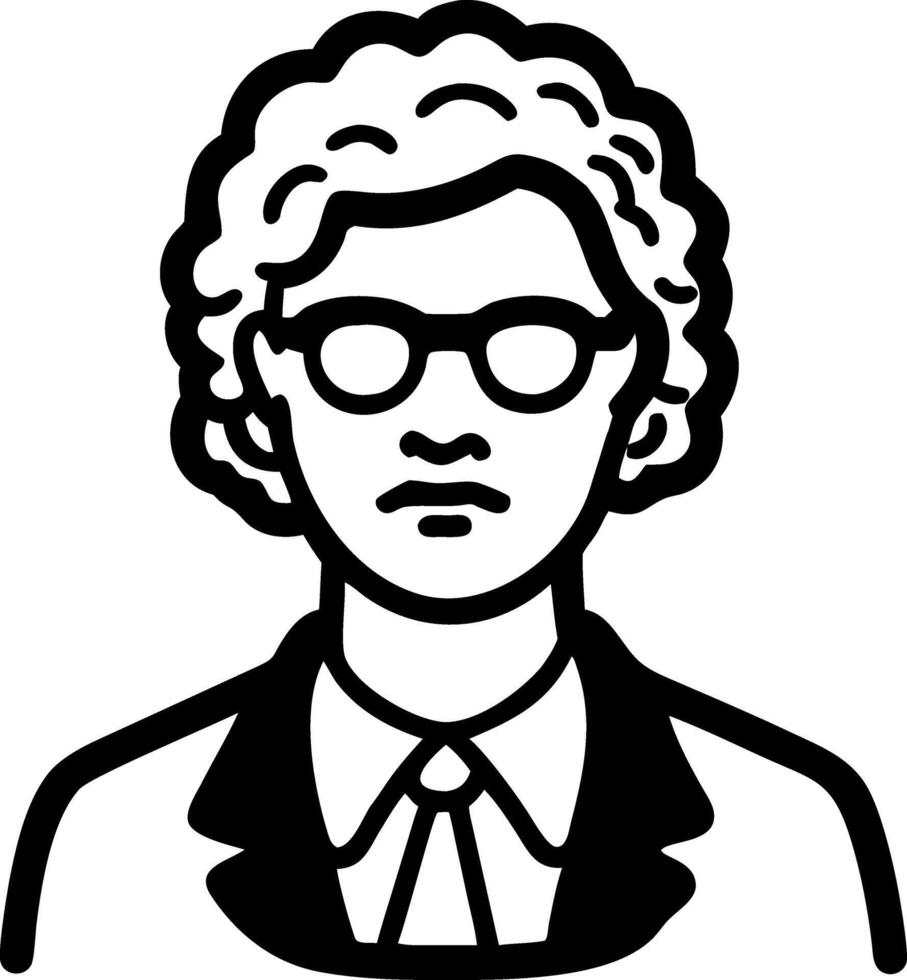 Retro Business Professional Illustration with Glasses and Curly Hair Art vector