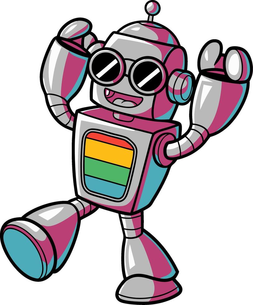Retro Futuristic Robot with Sunglasses Vibrant Illustration vector