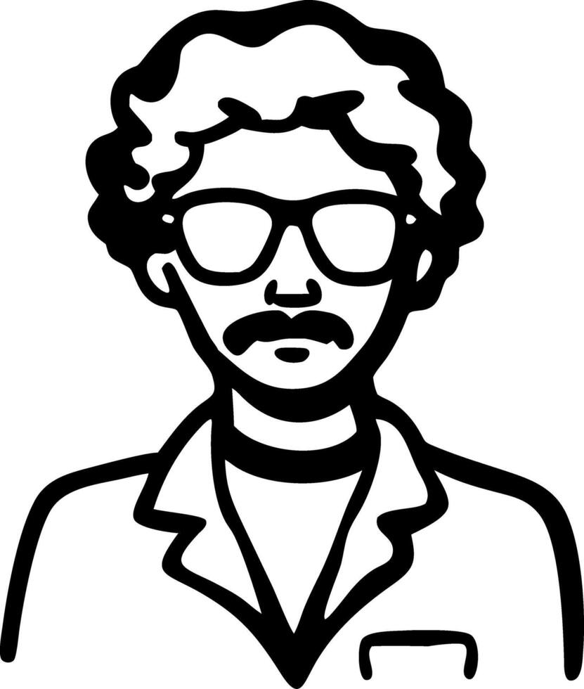 Retro Style Man with Curly Hair Mustache and Glasses Illustration vector